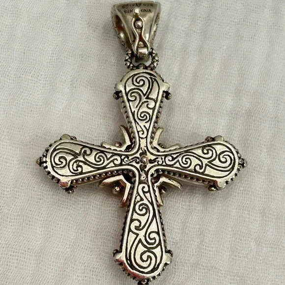 Barbara Bixby Pink/Rhodolite 18k/925 SS Cross Pendant Enhancer - Picture 2 of 3
